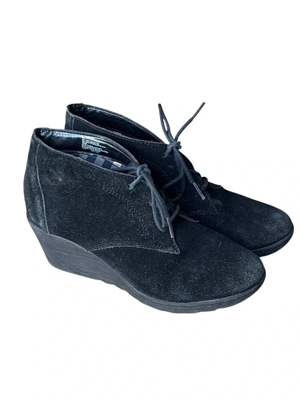 White Mountain Black Soft Wedge Ankle Booties Suede Size 9 Lace-Up